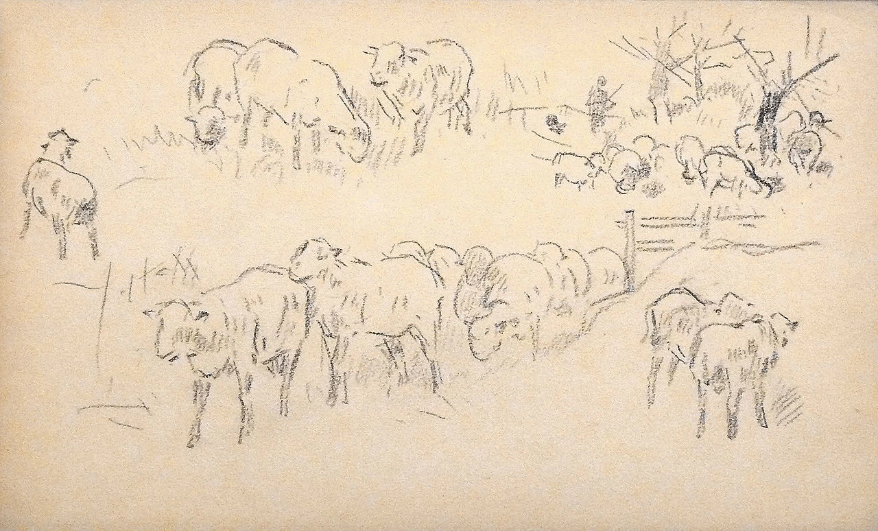 Foglio di studio per pecore, agricoltori e pastori